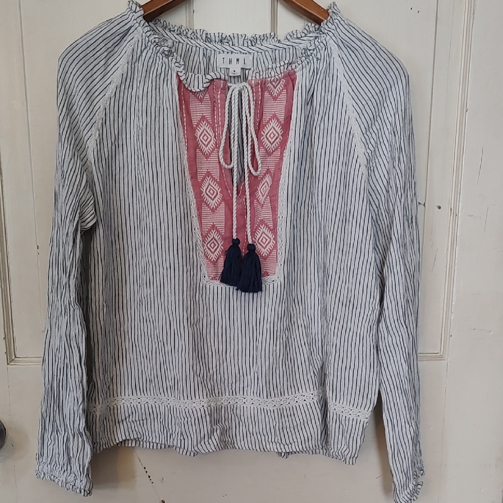THML Striped Blouse with Tassels
